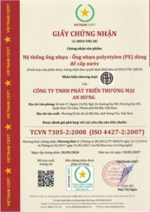 Giấy chứng nhận tiêu chuẩn ống nhựa HDPE trơn của An Hưng